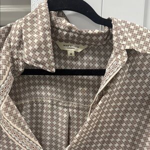 Max Studio Geometric Print Shirt in Cream and Brown